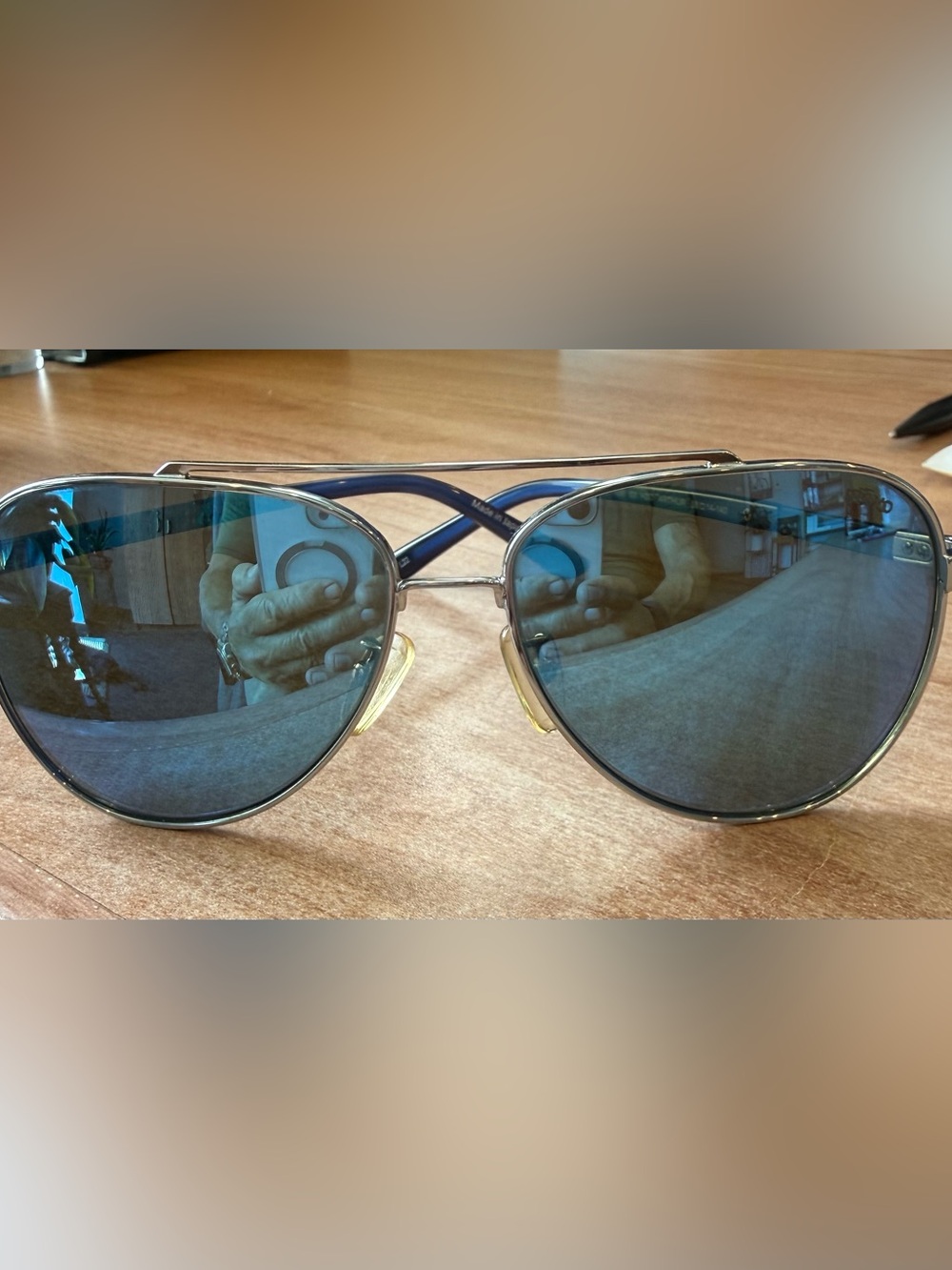 Revo Aviator Sunglasses with Blue Mirrored Lenses and Silver Frame